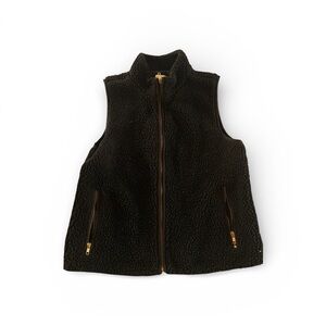 J. Crew Black Sherpa Fleece Vest with Gold Details